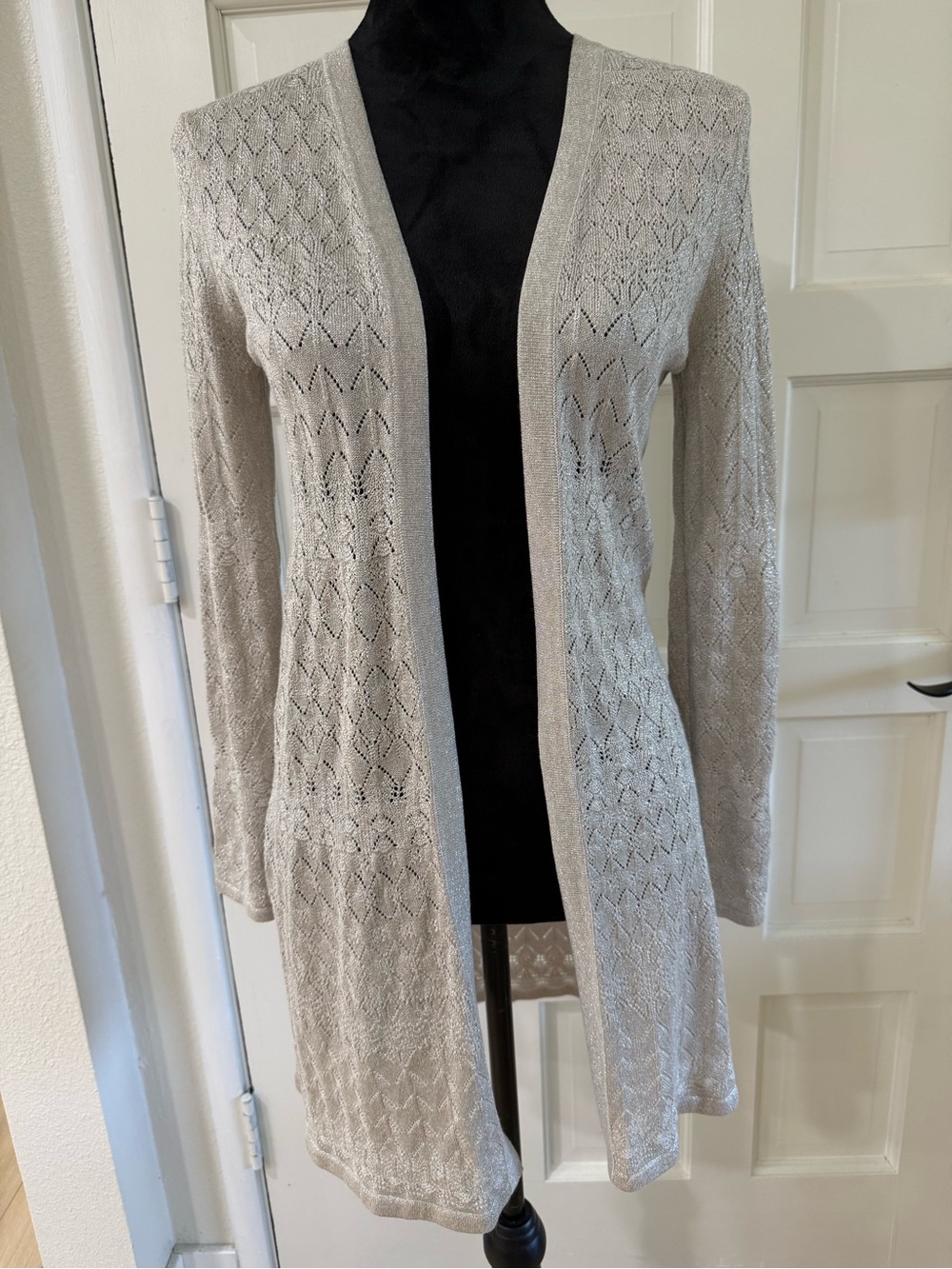 White House Black Market Metallic Open Knit Duster Cardigan XS